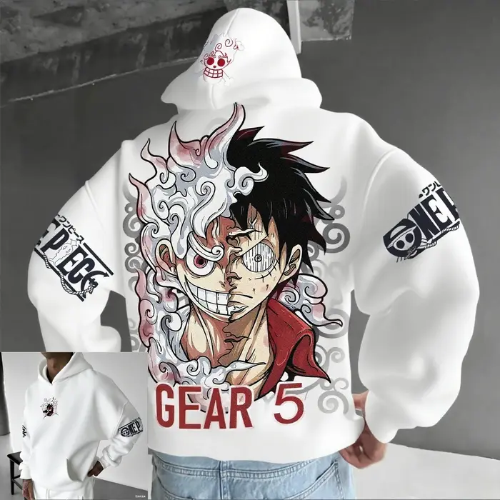 Sweat-shirt à capuche Anime pour hommes et femmes, One Piece Luffy Gear 5 Nika, streetwear décontrac