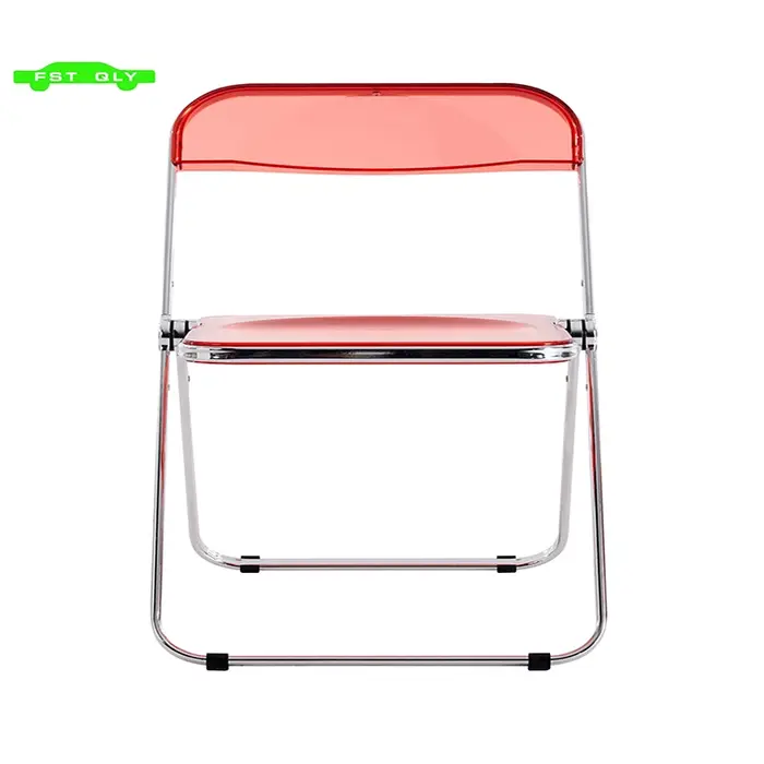 Chaise pliante transparente rouge, siège de salon en plastique PC
