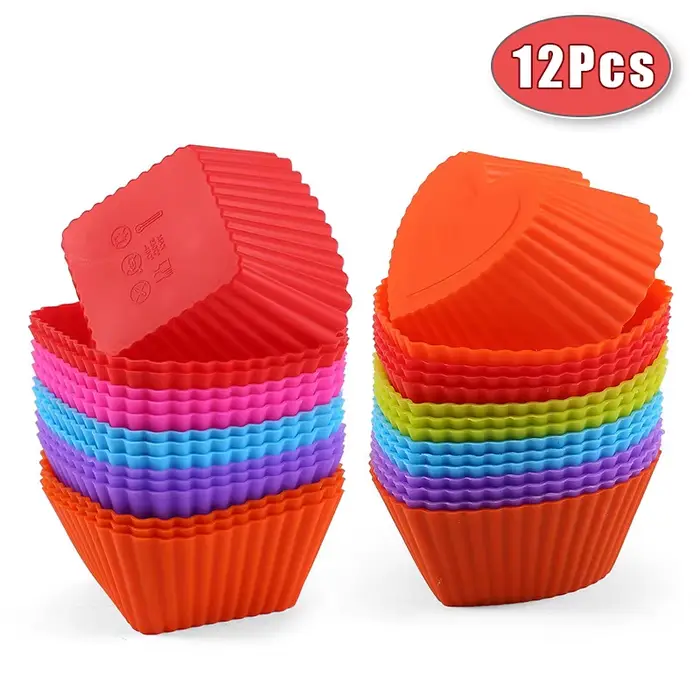 Moule à gâteau rond en Silicone en forme de cœur, 12 pièces/lot, moules de cuisson pour muffins, cup