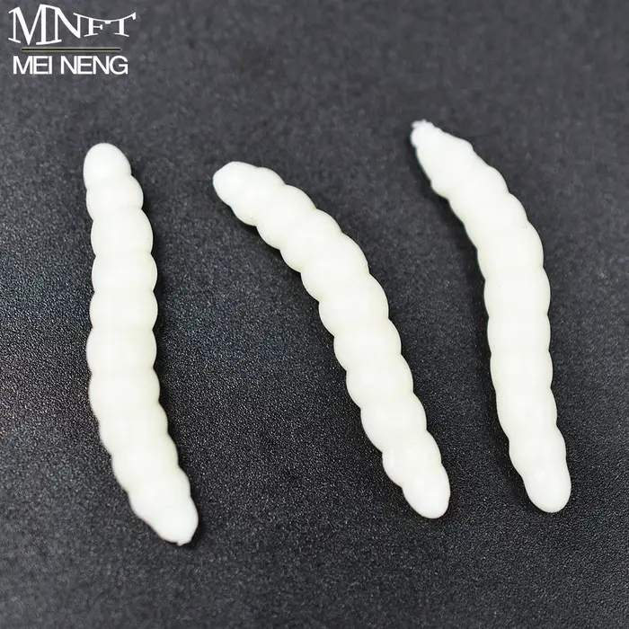 MNFT 40 pièces 3.8 cm 0.6g vers de pêche au bar leurres vert/blanc Silicone souple mouche appâts pai