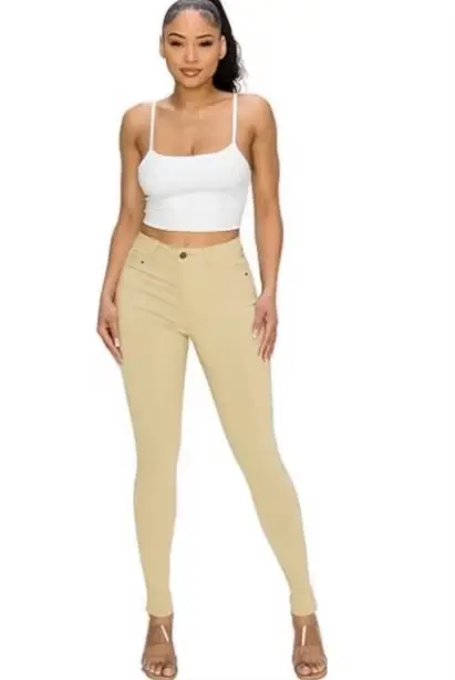 Jeeggings moulants kaki pour femme – Pantalon en jean extensible amincissant pour le quotidien