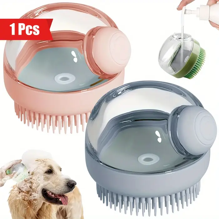 Brosse de bain pour chien avec distributeur de savon