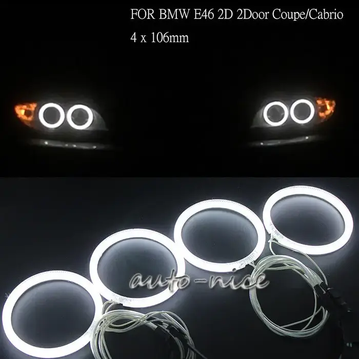 Anneau lumineux LED Angel Eye Halo, en coton blanc, pour BMW E46 OJ Coupé Facelift, 106mm
