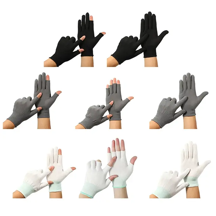 Gants nylon respirants écran tactile mi-doigts full finger moufles travail fins chasse tir mitaines outdoor