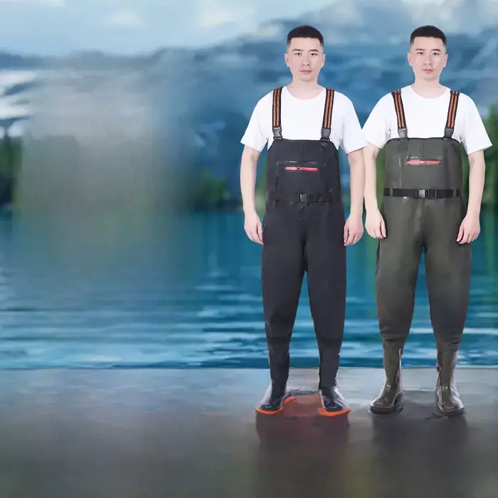 Pantalon de pêche mi-corps imperméable PVC avec bretelles - Pour la chasse et activités aquatiques