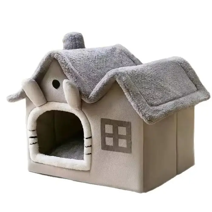 Niche pour chien pliable à double toit, petit chenil, lit, tapis, nid chaud pour chat, canapé pour a