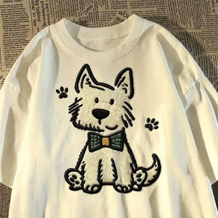 T-shirt en coton à manches courtes imprimé chien de dessin animé japonais amusant pour homme, style 