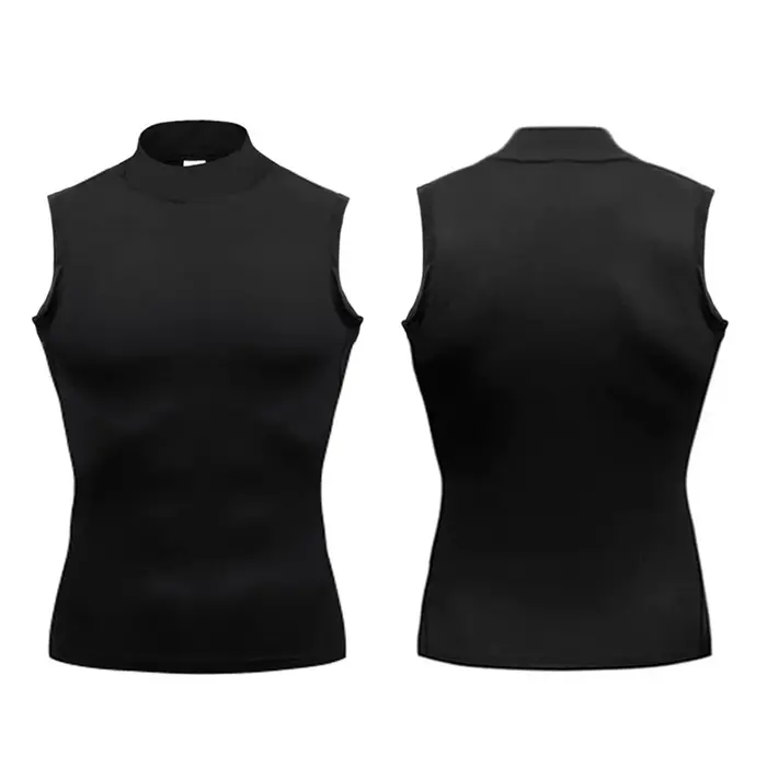 T-shirts sans manches pour hommes, col roulé, chemise de Compression élastique à séchage rapide, déb