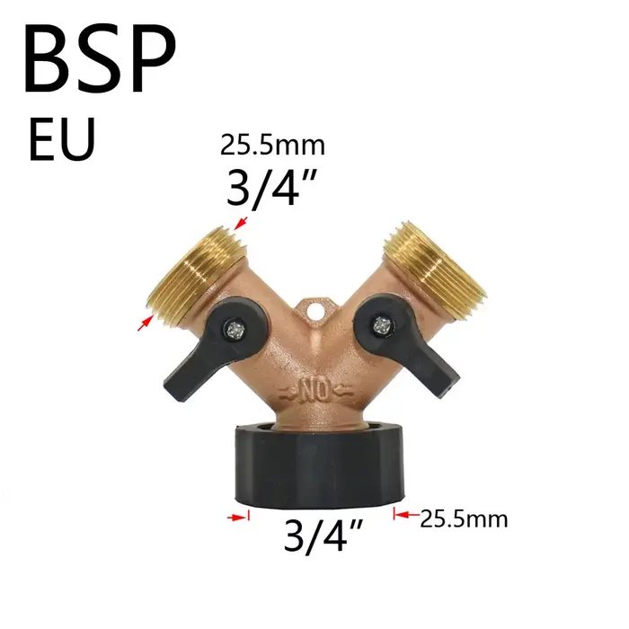 Séparateur de tuyau d'arrosage en plastique et laiton, 3/4 pouces, 2/4 voies, connecteur d'arrosage 