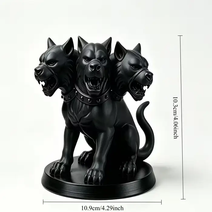 Statue de chien noir à trois têtes