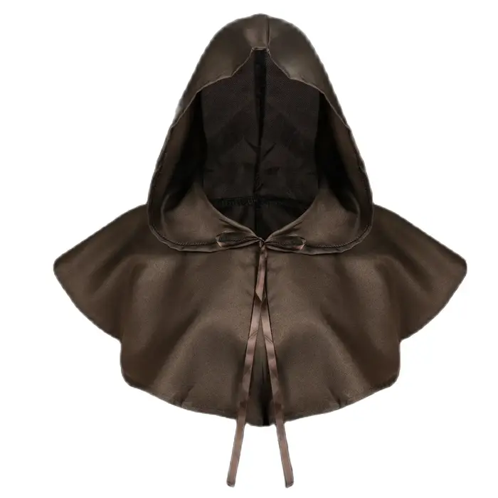 Costume de cosplay médiéval à capuche marron pour hommes et femmes, manteau d'Halloween, chapeau méd