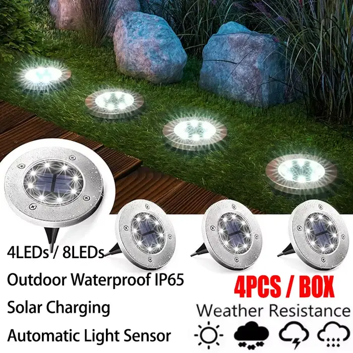 4 pièces lampadaire LED solaire 4LED/8LED lumière extérieure de pelouse lampes souterraines imperméa