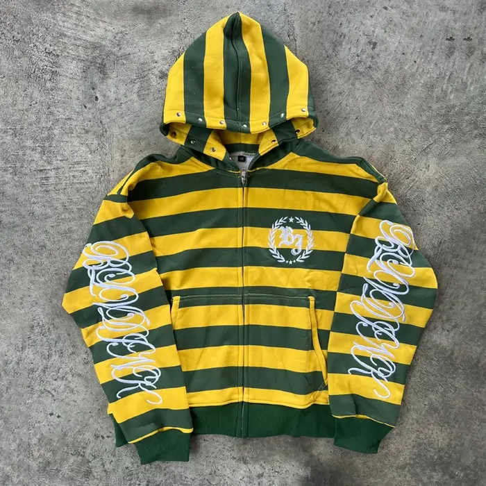 Y2K Street Kid sweat à capuche zippé rayure Rivet motif de broderie sweat nouveaux hommes Hip Hop mo