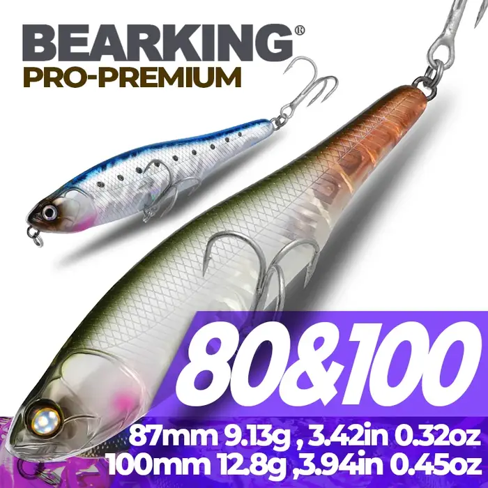 BEARKING 87mm 100mm Topwater crayon Surface leurre de pêche marcher le chien artificiel eau salée du