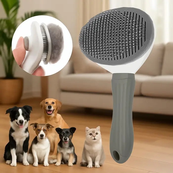 Brosse de toilettage pour chiens avec bouton facile à nettoyer, peigne de massage pour animaux de compagnie pour démêlage et épilation efficaces, adapté aux chiens pour soins quotidiens et cadeaux d'anniversaire