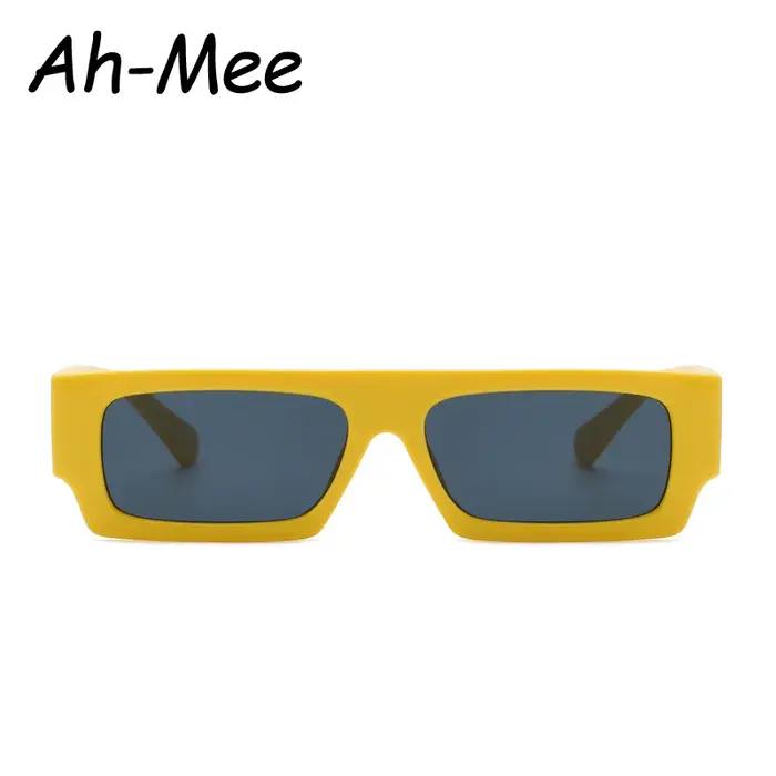 Lunettes de soleil carrées pour homme et femme - Monture étroite vintage jaune noir style steampunk vélo