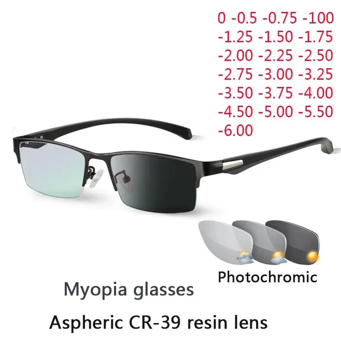 Lunettes de myopie photochromiques à demi-monture en métal pour hommes et femmes, lunettes caméléon 