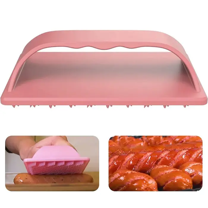 Trancheuse en plastique rose pour hot-dogs, outil de tranchage robuste et facile à utiliser pour barbecues et camping
