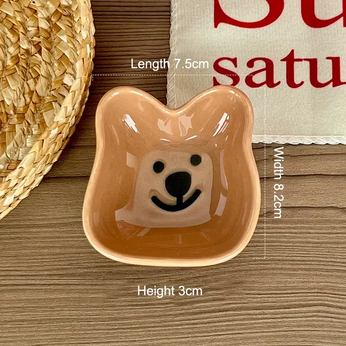 Adorable plat à sauce en céramique avec motif de chien et d'ours mignon – Bol à tremper simple/doubl