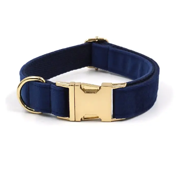 Collier de chien personnalisé en velours bleu marine, collier de chien de créateur de luxe, laisse d
