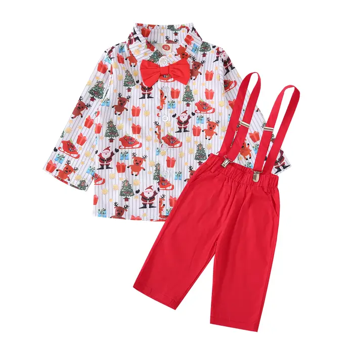 Ensembles de vêtements de noël pour enfants, automne hiver, costume imprimé à manches longues avec p