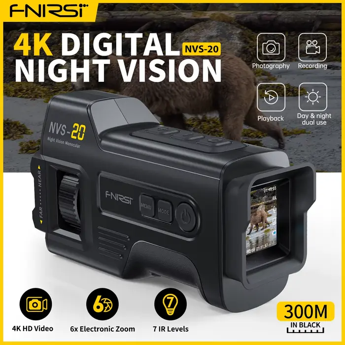 Monoculaire vision nocturne FNIRSI NVS-20 4K HD - Jumelles 6X zoom numérique jour/nuit chasse