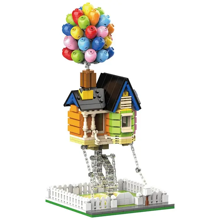Blocs de Construction de maison, film voyage de maison volante, grue, chien, poupées d'action, Kit de modèles de Construction, jouets d'anniversaire pour enfants