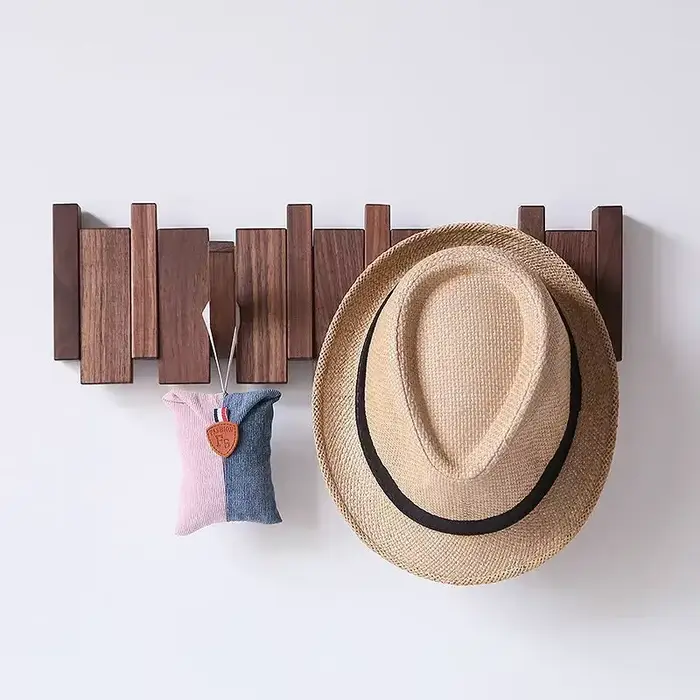 Porte-manteau mural en noyer noir, crochet à vêtements en bois massif, porte d'entrée, porte-manteau