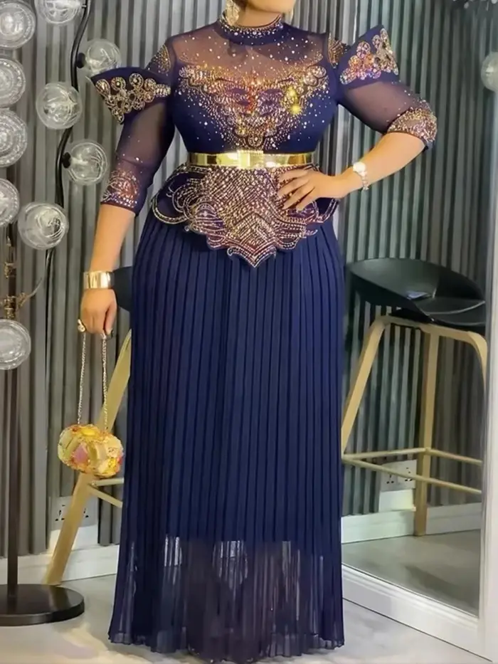 Femmes élégantes robes longues de fête diamant robe plissée mariage anniversaire bal robes de soirée