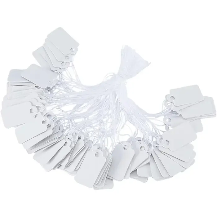 Étiquettes rectangulaires blanches de marquage de ficelle, étiquettes de prix de bijoux, conception 