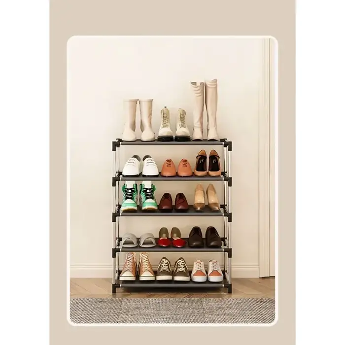Étagère à chaussures élégante en métal, organisateur de chaussures, support peu encombrant, noir, po