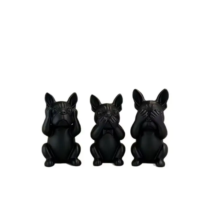 3 statues de bouledogues français de style minimaliste nordique, décorations artisanales d'animaux, 