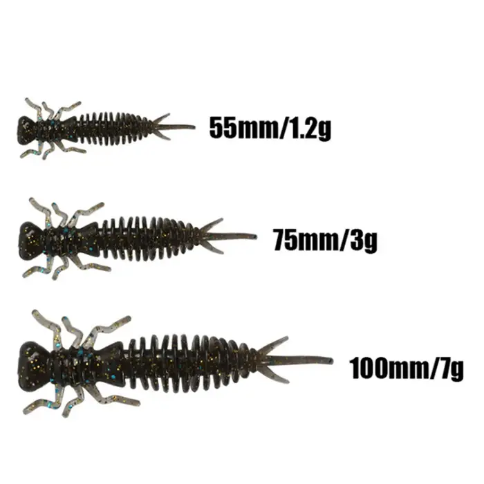 Lot de 10 leurres souples en forme de larve, appâts artificiels en silicone de 5.5cm/7.5cm/10cm, mat