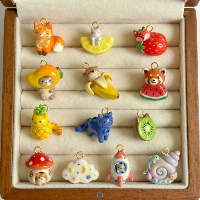 Pendentifs Breloques Dessin Animé Renard Chat Fruits, Acier Inoxydable Couleur Inaltérable pour Fabrication de Bijoux DIY Colliers Bracelets Cadeau