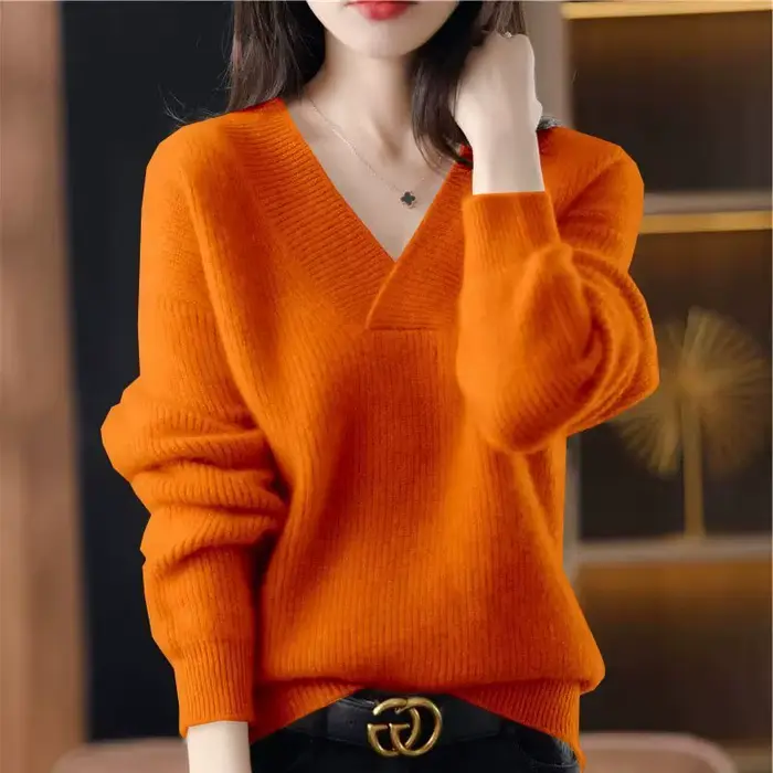 Pulls et pulls pour femmes, manches longues, col en v, couleur unie, décontracté, court, tricoté, no
