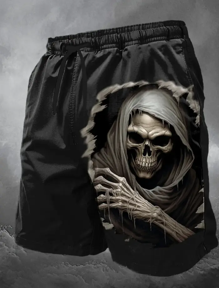 Maillot de bain long avec tête de mort pour hommes, short de Surf, tendance de rue, décontracté, vac