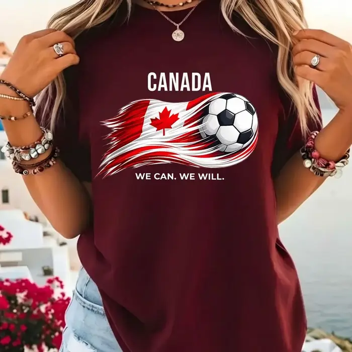 T-shirt de football Canada avec drapeau canadien et feuille d'érable, vêtements en coton pour hommes