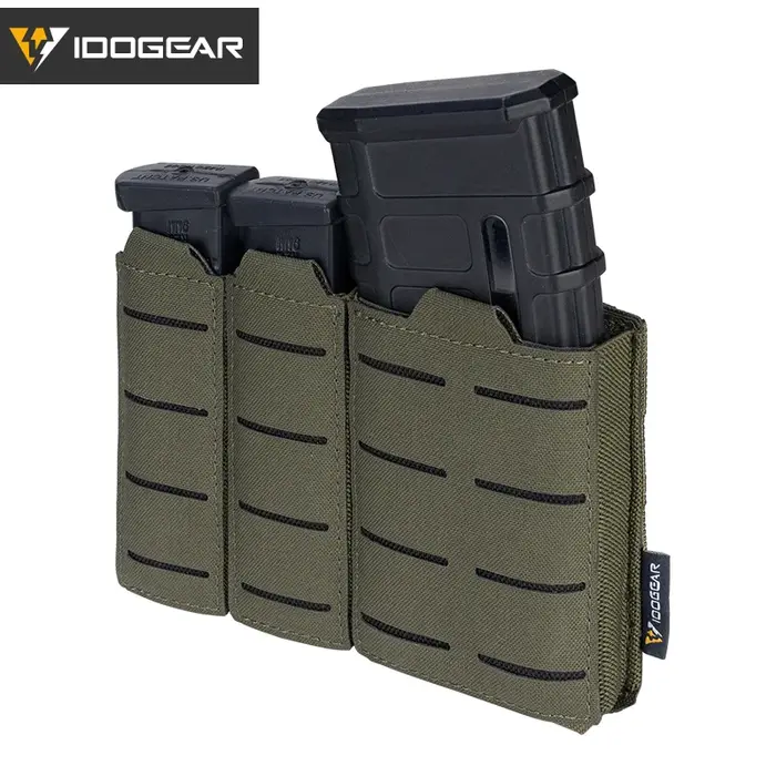 Porte-chargeurs tactique triple IDOGEAR pour 9mm et 5.56, compatible Molle et découpe laser 3586