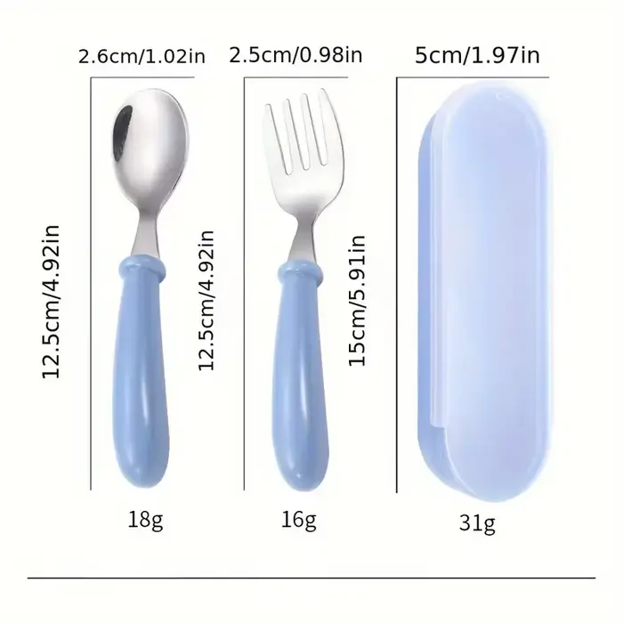 Ensemble de 2 couverts pour enfants en acier inoxydable, cuillère/fourchette, boîte adaptée aux couv