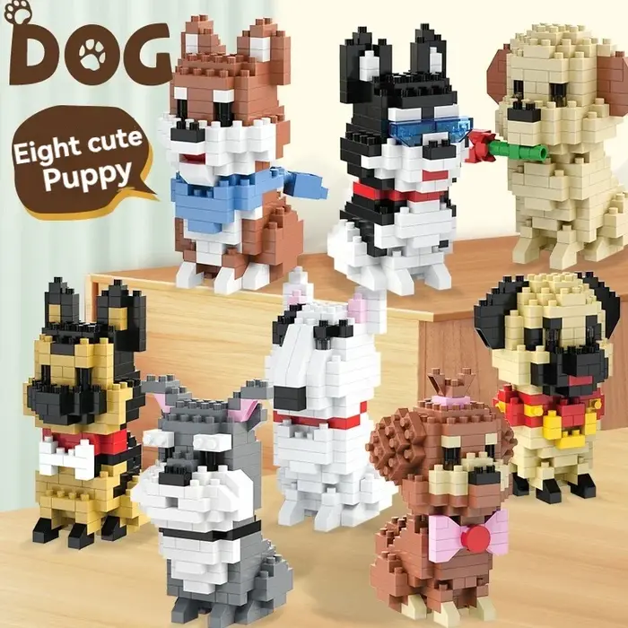 Ensemble de Micro blocs de construction créatifs, bricolage, modèles de personnages de dessins animés de chiens, jouets éducatifs pour enfants, cadeau d'anniversaire