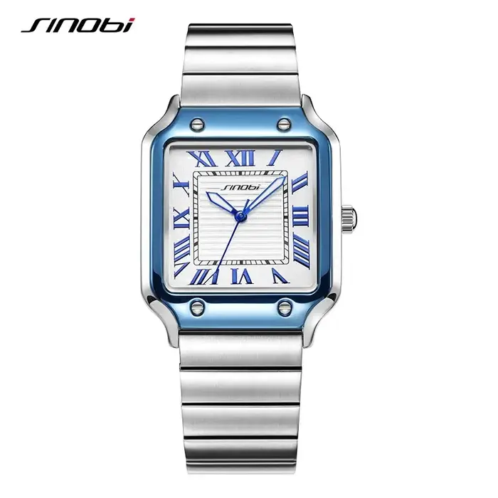 Montre homme Sinobi fashion business carrée quartz - Montre masculine acier inoxydable lumineuse étanche relogio