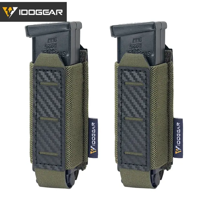 IDOGEAR Carbon Fiber Tactical Mag Pouch 9mm Single Carrier MOLLE Compatible Quic