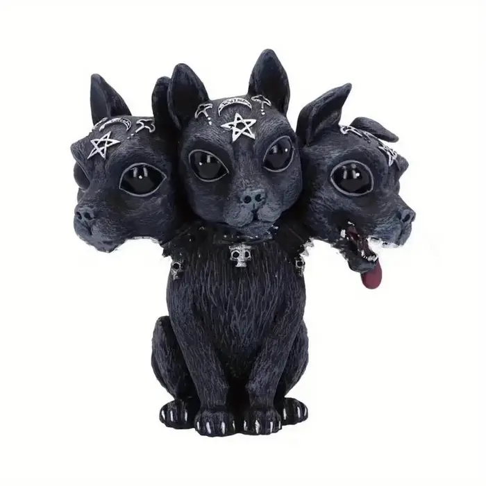 Statue de chien à trois têtes en résine gris clair pour décoration d'intérieur et ornement de bureau occasions spéciales fantaisie halloween cadeau original