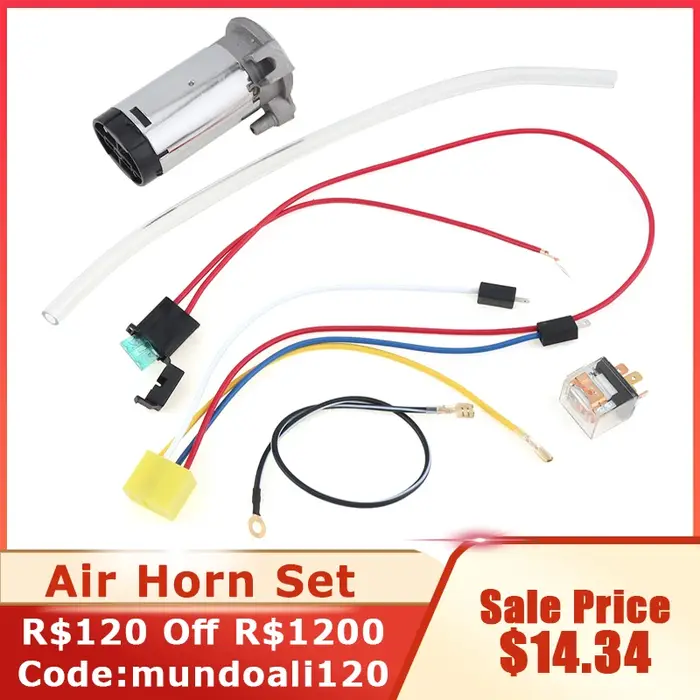 Ensemble de compresseur de klaxon d'air universel 12V 24V, tuyau d'air 0.08 ~ 0,12mpa avec fils et r