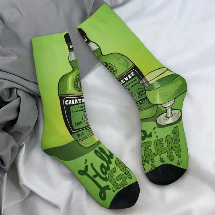 Chaussettes Chasse Green Chartreuse Peinture à l'huile - Bas drôles non dérapants pour hommes - Idée cadeau