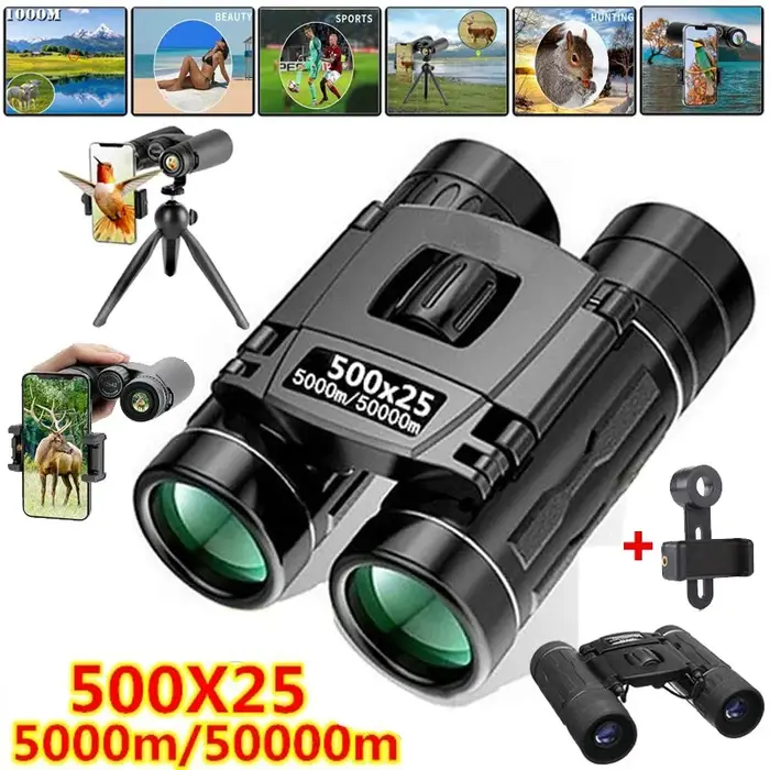 Jumelles télescope 500x25 pliantes longue portée - Vision jusqu'à 5000m pour chasse et camping