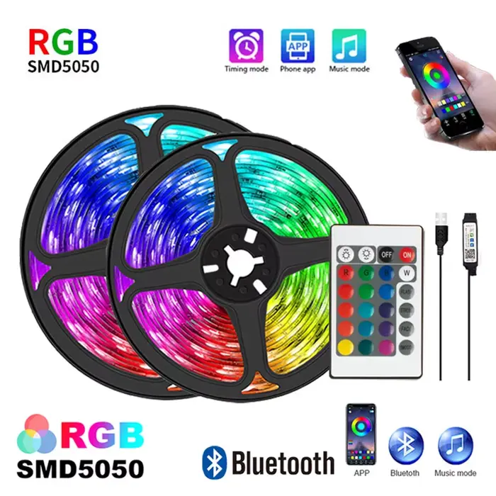 Bande lumineuse LED RVB pour la décoration de la pièce, lampe LED avec mode télécommande 24 prédire,
