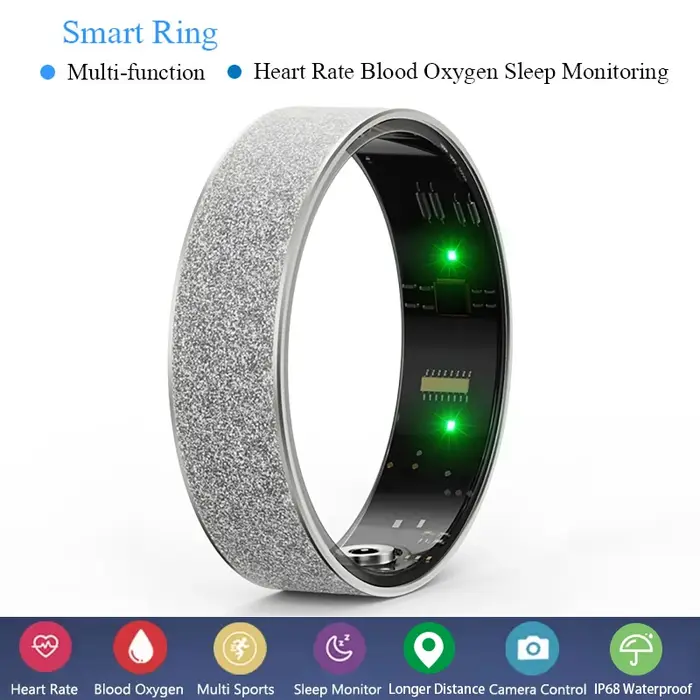 Bague connectée santé - Moniteur fréquence cardiaque, oxygène sanguin, sommeil et podomètre étanche IP68