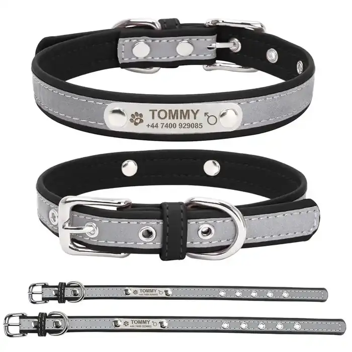 Collier pour chien en cuir PU gravé – Personnalisé avec nom, cadeau unique pour les amoureux des chi