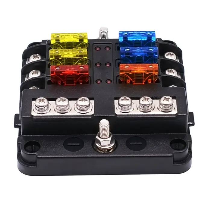 Fusible étanche à 6 voies avec indicateur LED, boîte à fusibles marine négative, 12 circuits, DC 12 